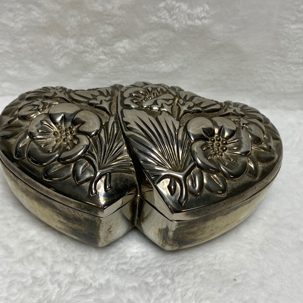 International Silver‎ Company Trinket Box Floral Silverplate Vintage Jewelry